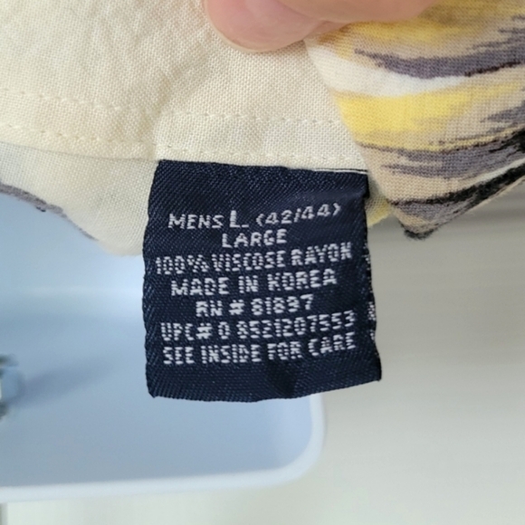 Puritan Hawaiian shirt pineapple floral off white black yellow button down large - Picture 2 of 16